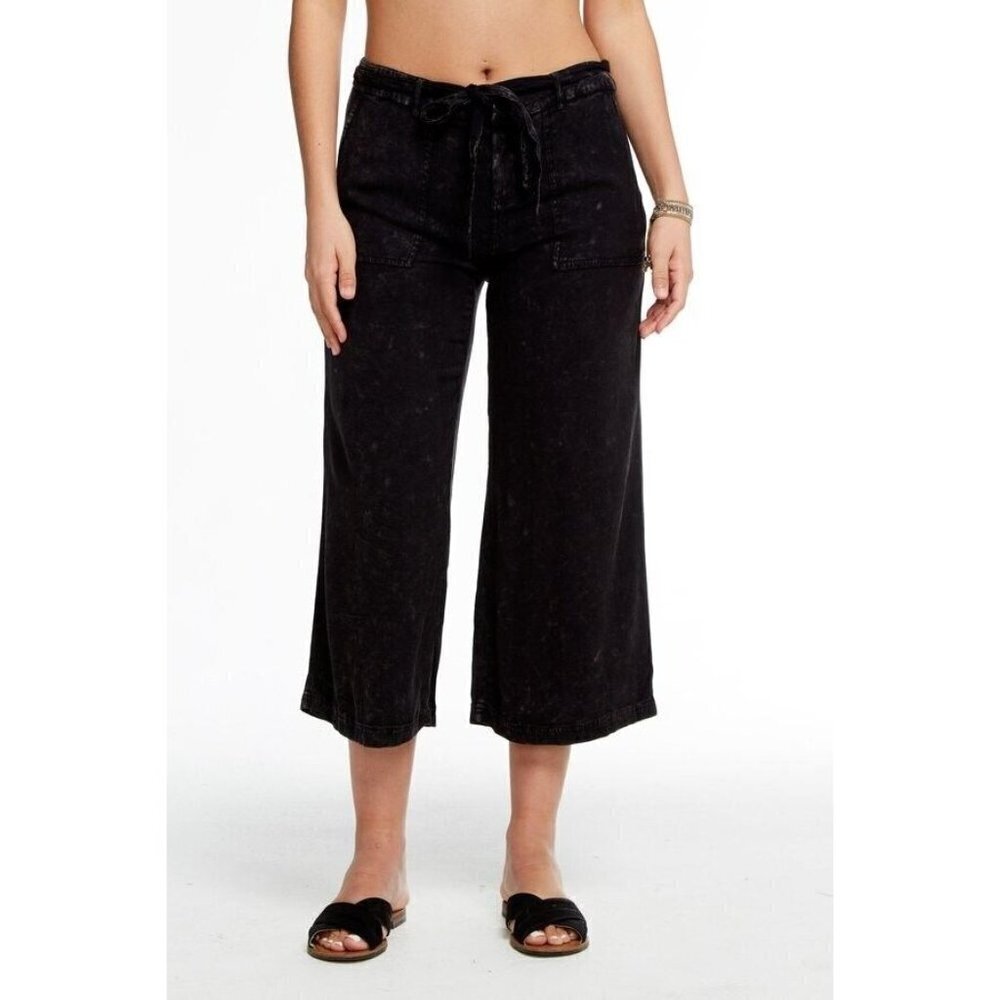 Chaser Womens Small Heirloom Vintage Black Paperbag Waist Wide Leg Cropped Pants